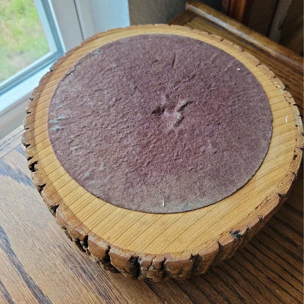 Vtg MCM Nut Bowl Rustic Edge Tree Bark Set with 1 Nutcracker 9